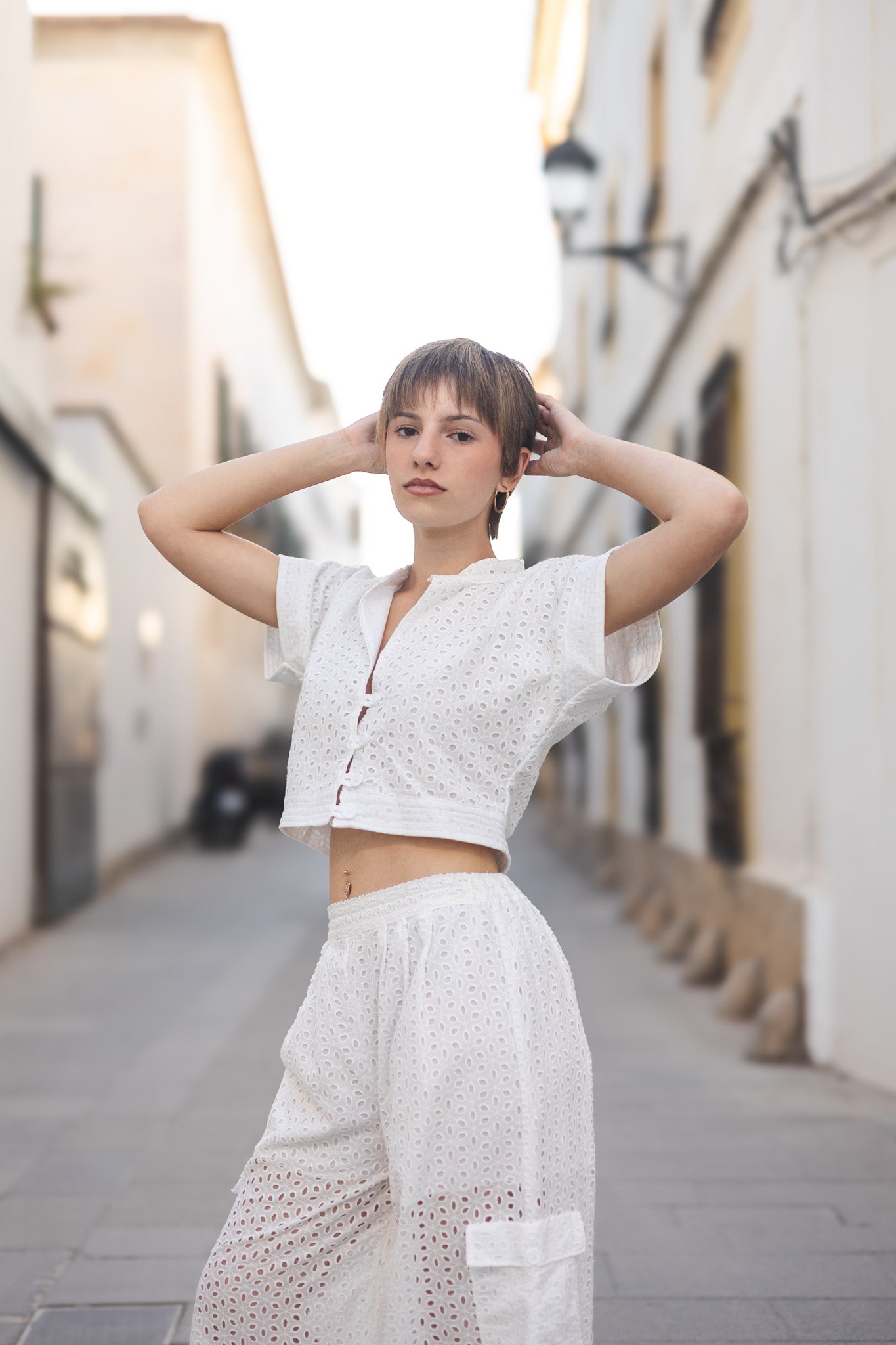 SENSEI BLOUSE | Cropped Eyelet Cotton Blouse