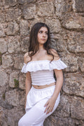 NARA DOJO | White Bardot Top 100% Cotton