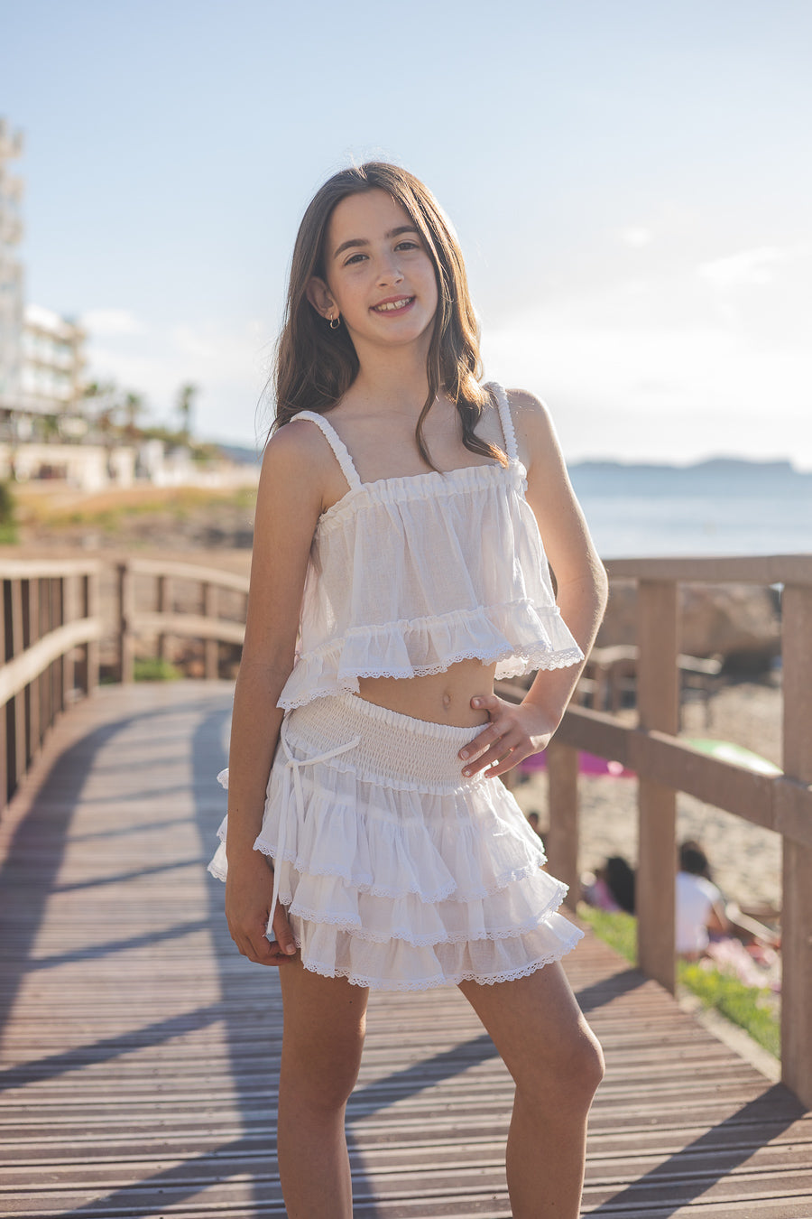 BLANC TOP | Top Cropped Mini Volante Gasa Algodón 100%